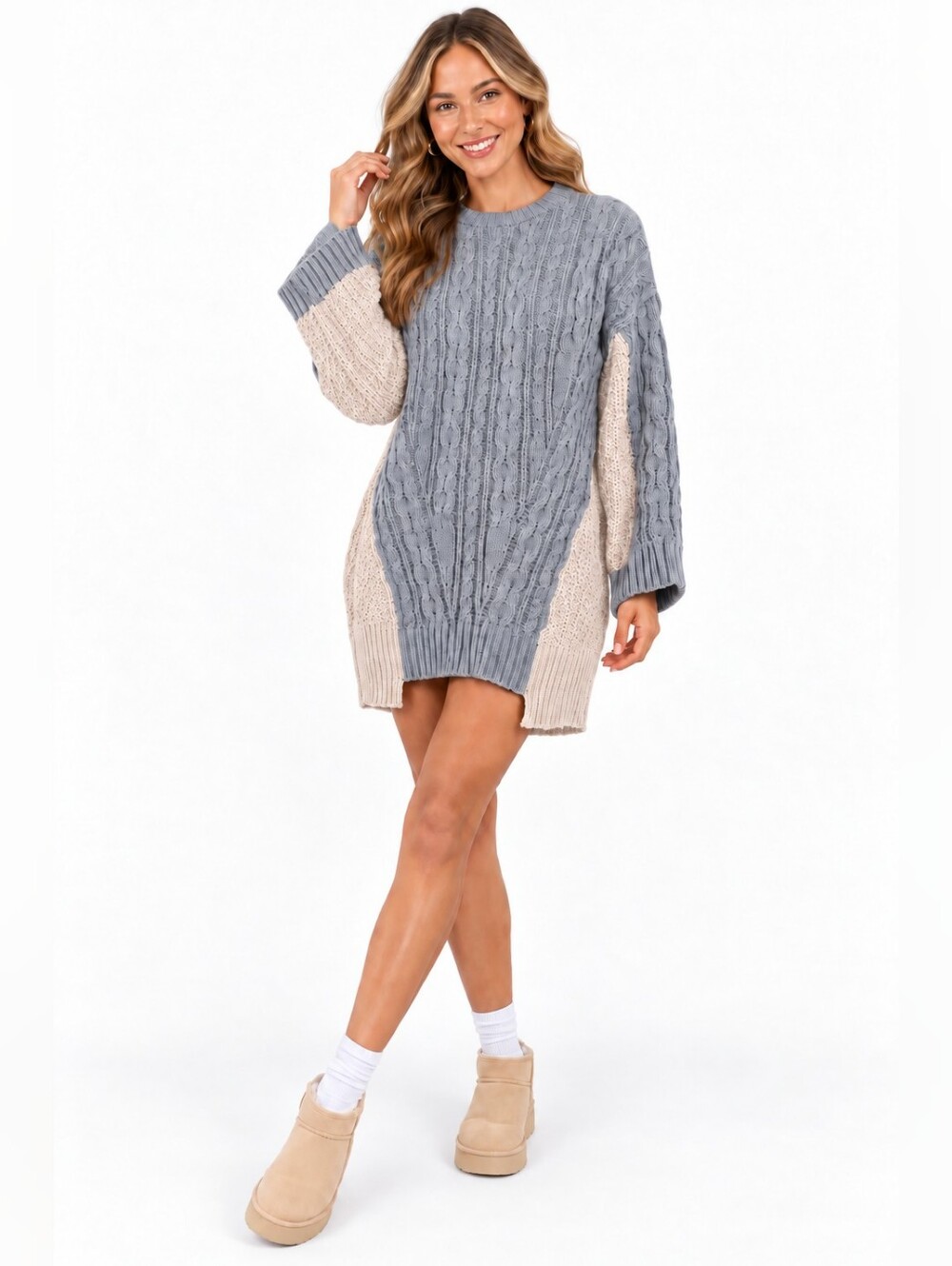 VICI Devina Cable Knit Colorblock Oversized Mini Sweater Dress Medium comfy fall